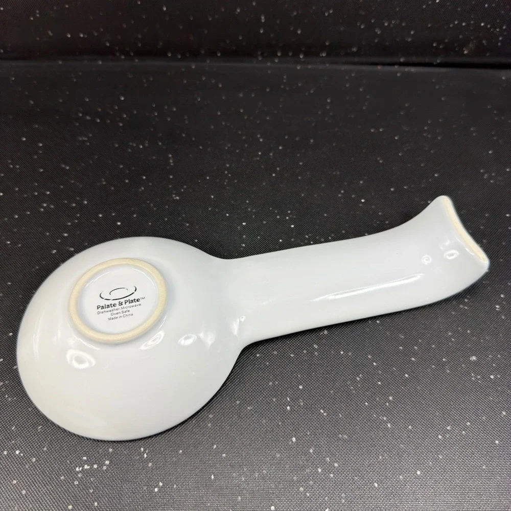 Palate & Plate White Ceramic Spoon Rest Ribbed Handle Stoneware 9x4 Oven Safe